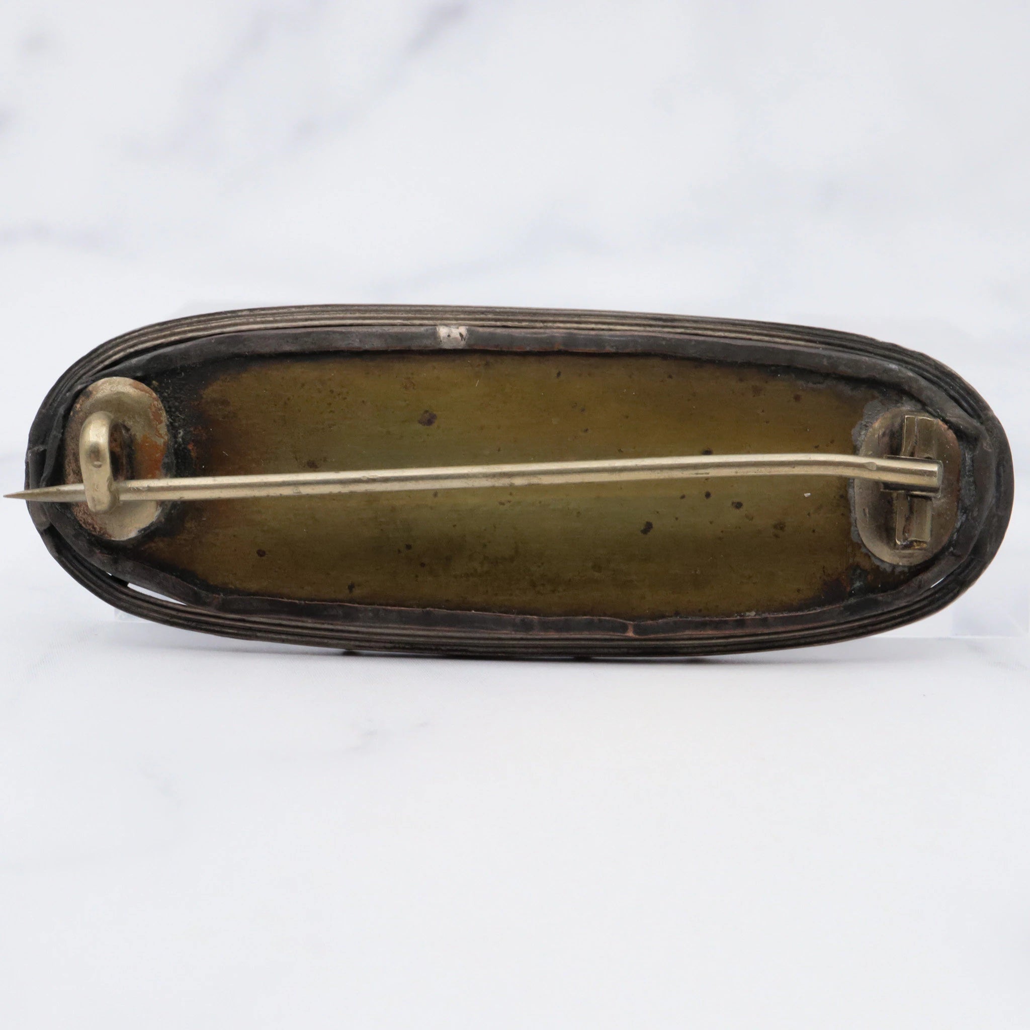 Antique victorian gold filled pietra dura oval flower brooch